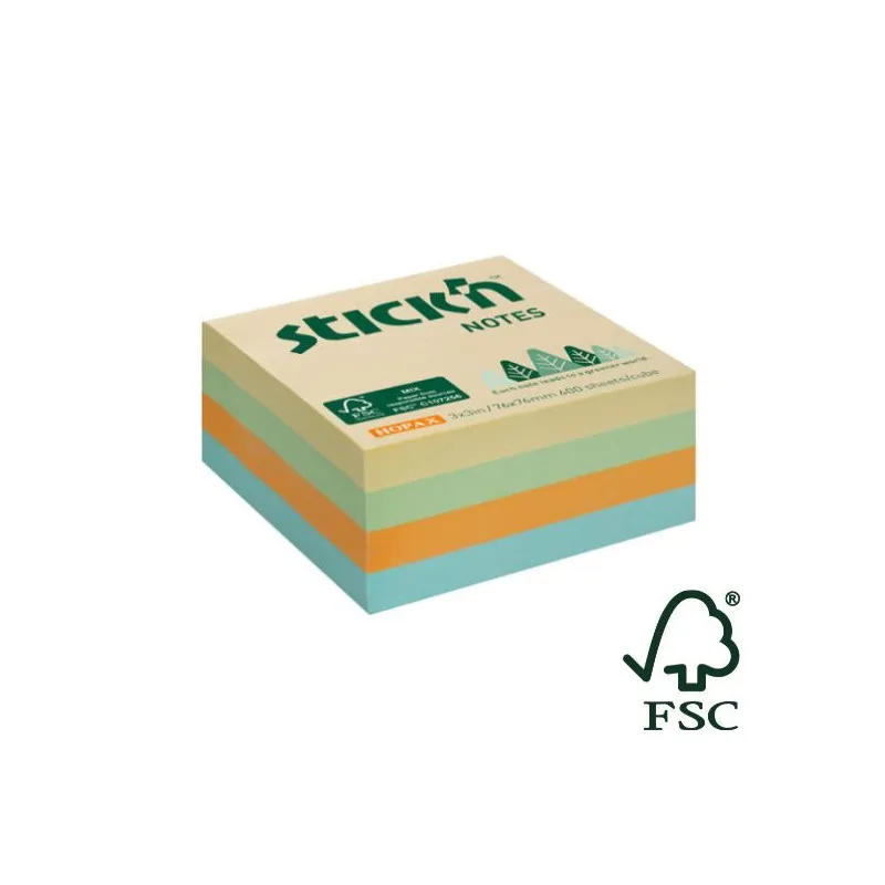 Samolepicí bločky Stick´n by Hopax FSC - 76 x 76 mm / 400 lístků / luční pastelové barvy
