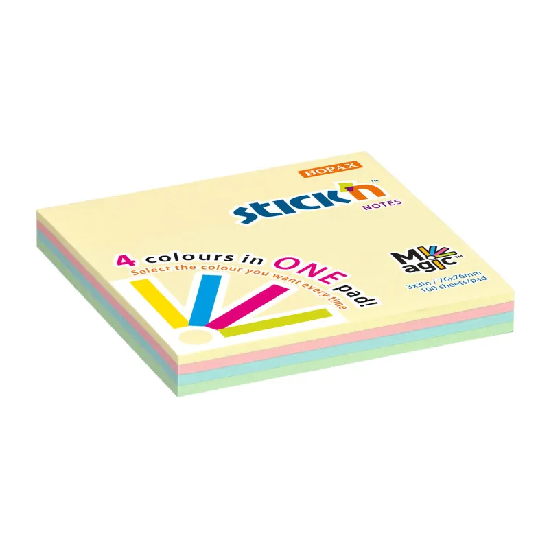 Samolepicí bločky Stick´n by Hopax Magic - 76 x 76 mm / 4 x 25 / pastelové barvy