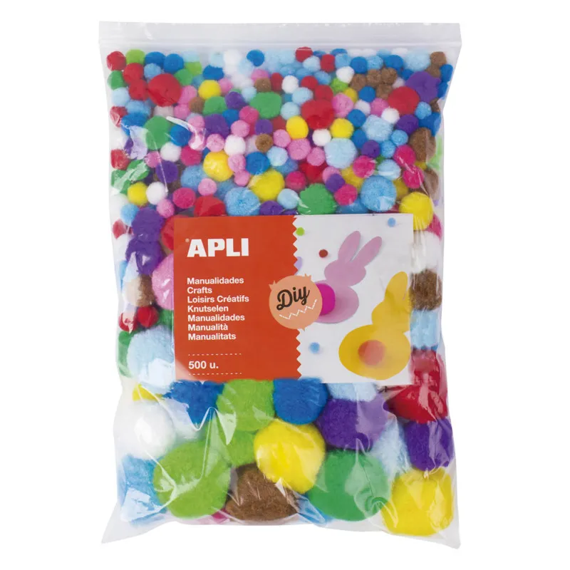 Samolepicí Pom Pom bambule APLI Jumbo mix velikostí a barev / 500 ks