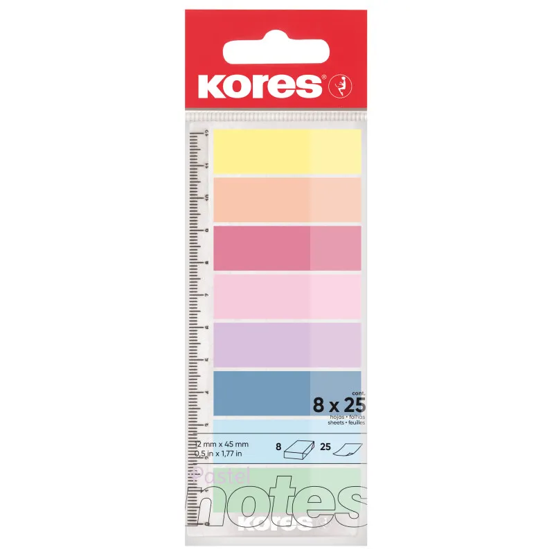 Samolepicí záložky Kores Index Strips - 8 x 25 lístků / pastelové