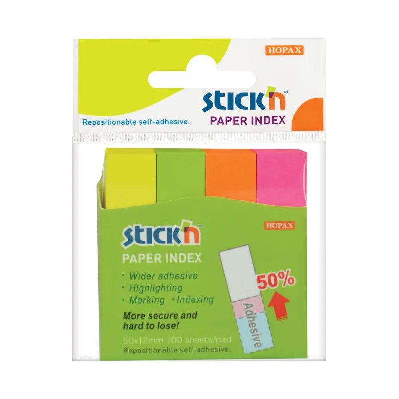 Samolepicí záložky Stick´n by Hopax - 12 x 50 mm / 4 x 100 lístků / neonové barvy
