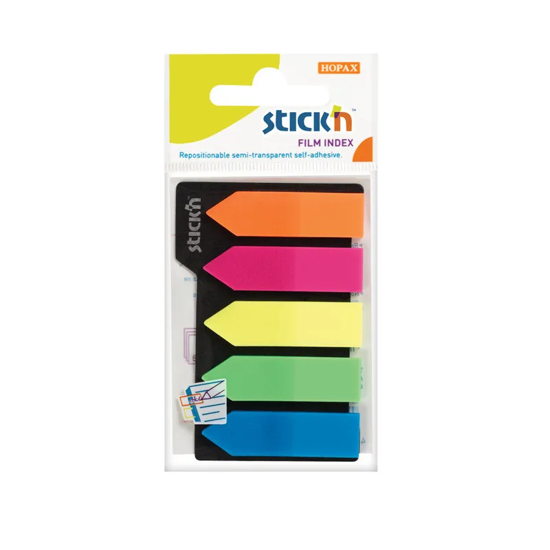 Samolepicí záložky Stick´n by Hopax plastové - 12 x 42 mm / 5 x 25 lístků / neonové šipky