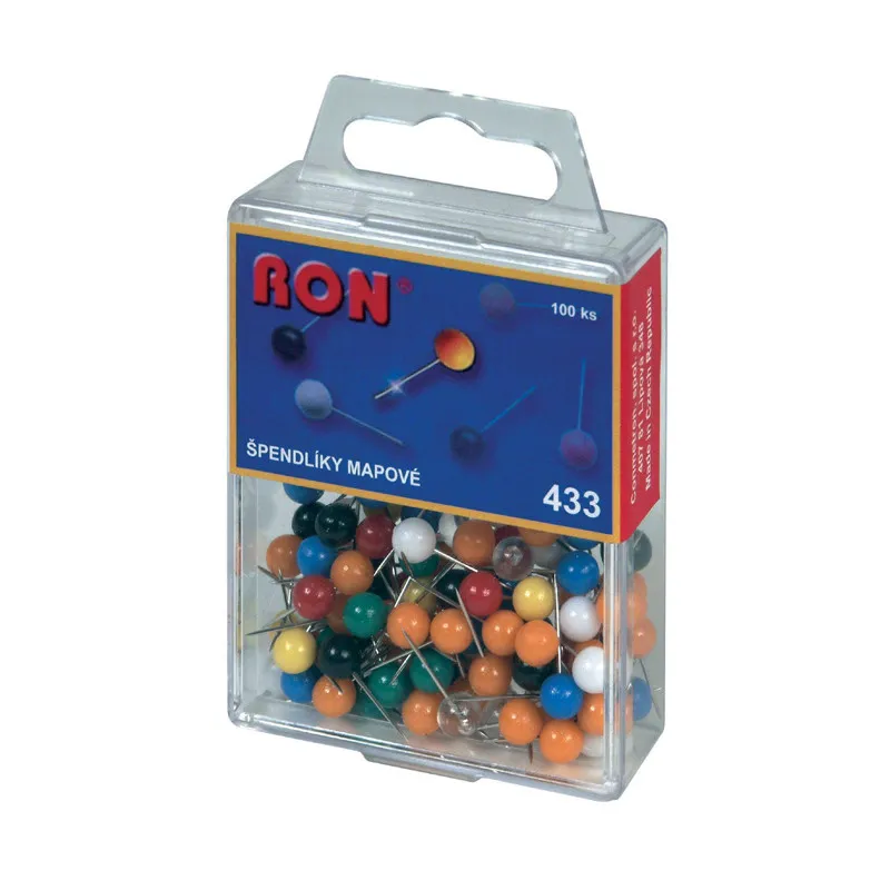 Špendlíky mapové RON - kuličky / 100 ks / barevný mix