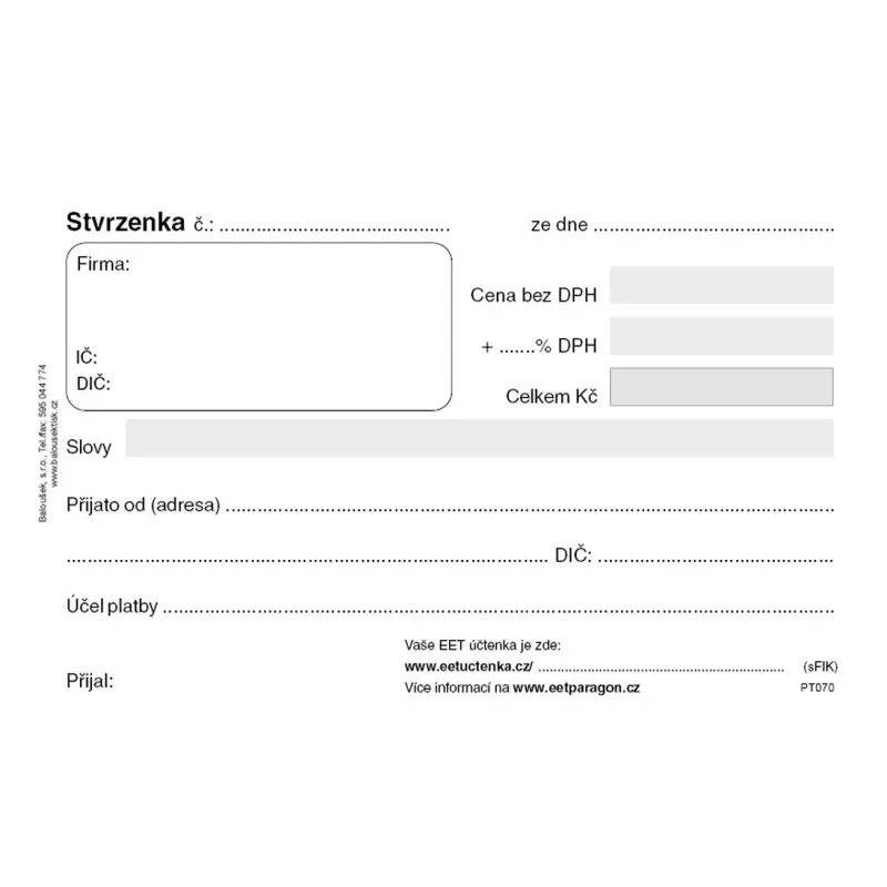 Stvrzenka Baloušek A6 / 50 listů / NCR / PT070