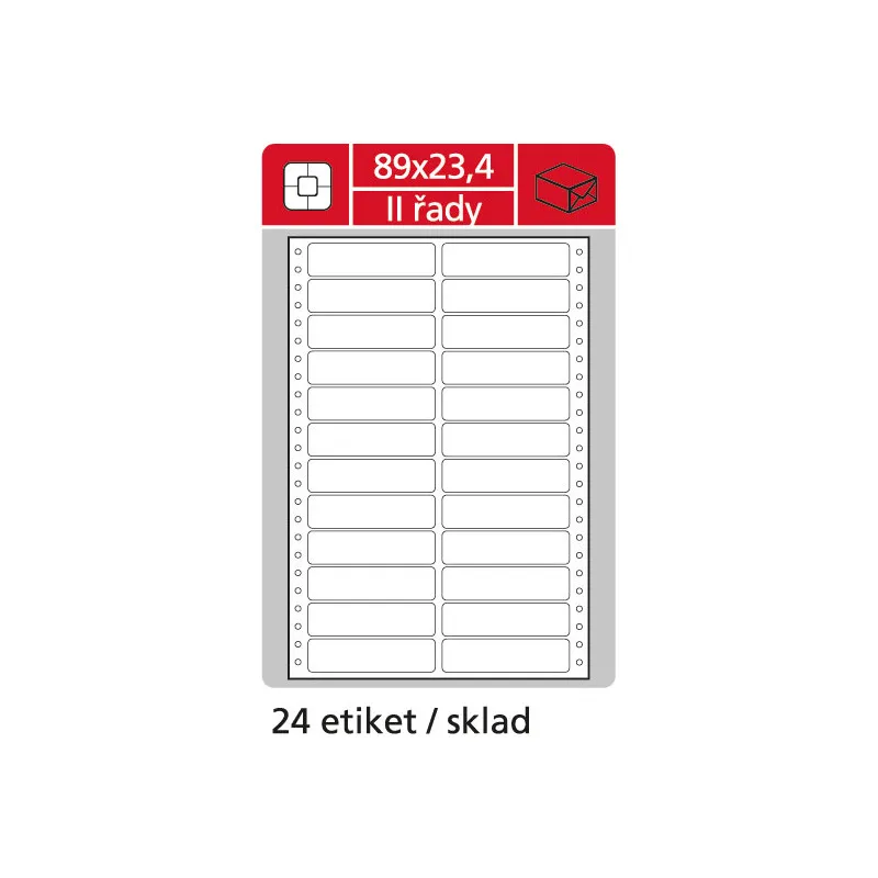 Tabelační etikety s vodící drážkou - 89 x 23,4 mm dvouřadé 12000 etiket / 500 skladů