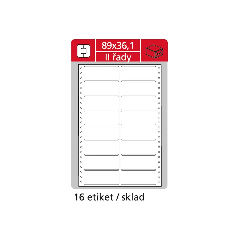 Tabelační etikety s vodící drážkou - 89 x 36,1 mm dvouřadé 8000 etiket / 500 skladů