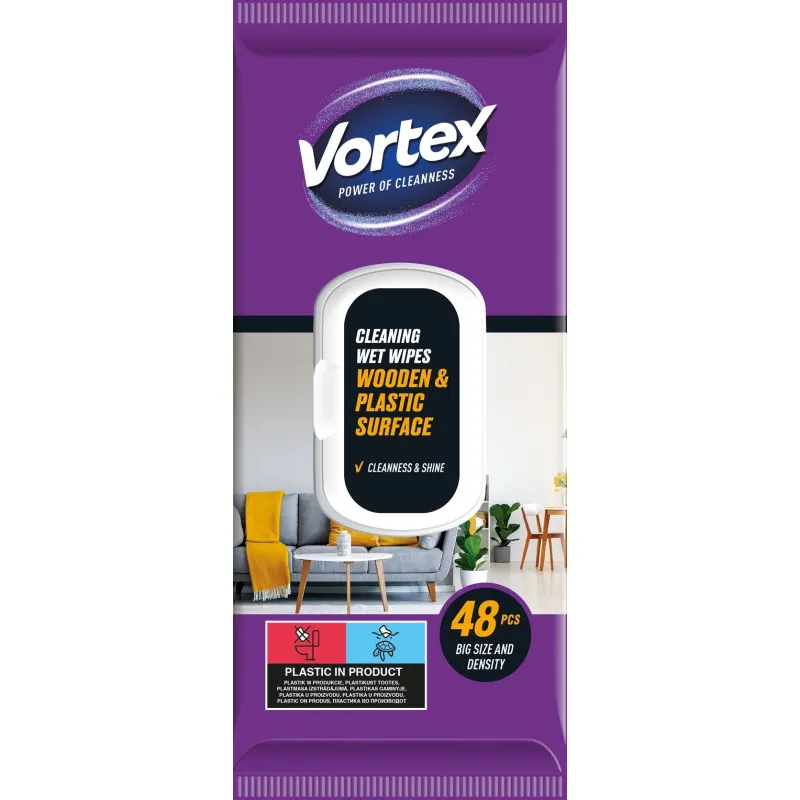 Vlhčené ubrousky VORTEX - na dřevěné povrchy / 48 ks