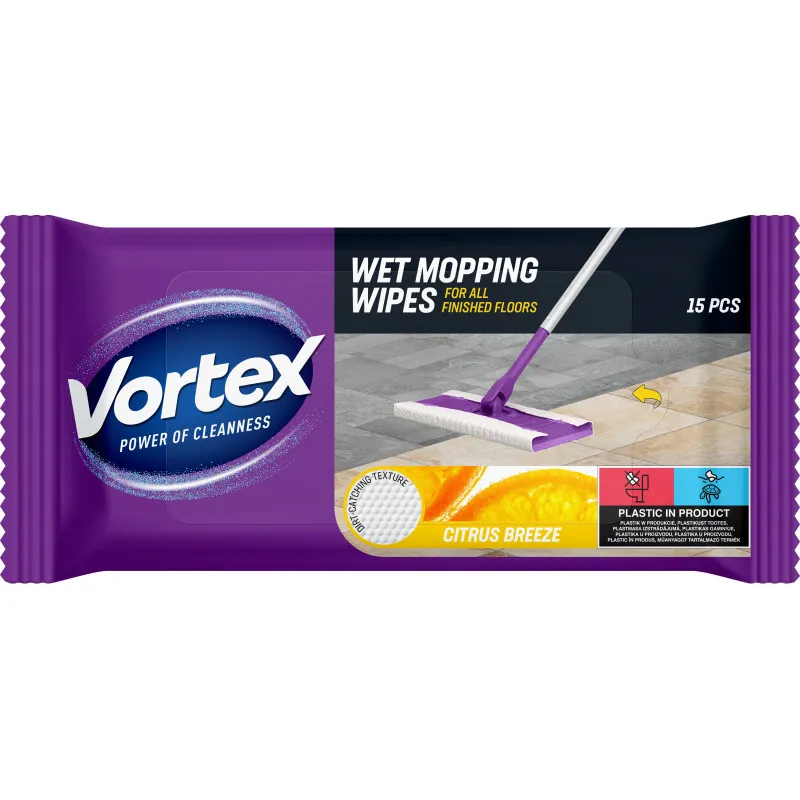 Vlhčené ubrousky Vortex na vytírání - Citrus / 15 ks