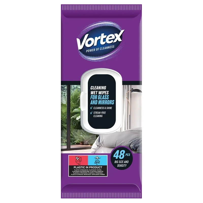 Vlhčené ubrousky VORTEX - Sklo a zrcadla 48 ks