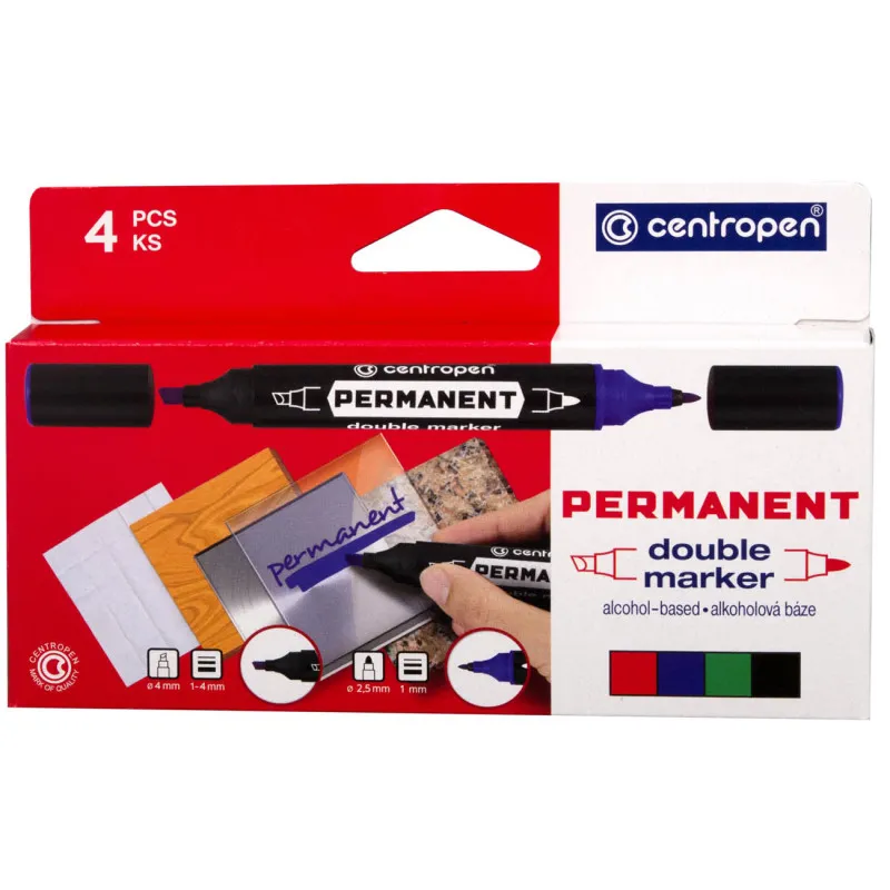 Značkovač Centropen DOUBLE 1666 permanent / sada 4 ks
