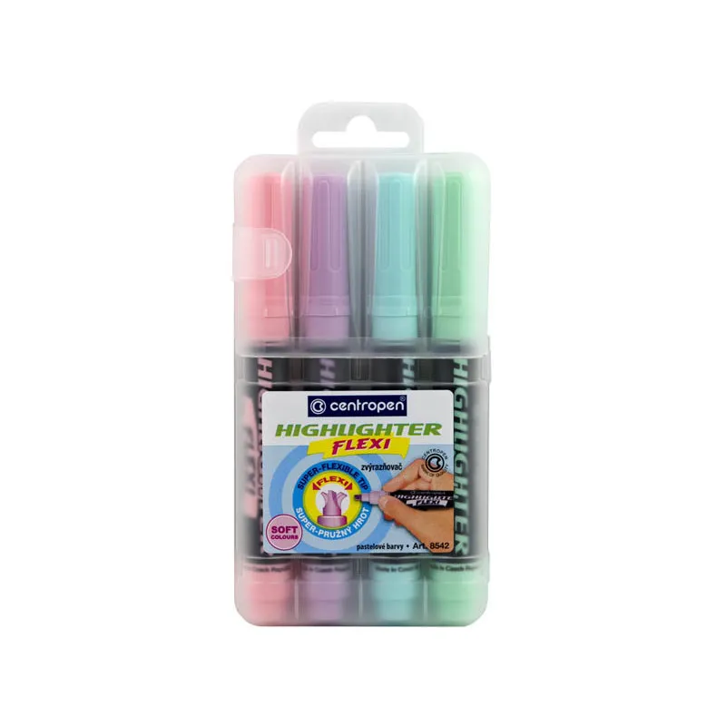 Zvýrazňovač Centropen Flexi Soft pastel 8542 / sada 4 ks