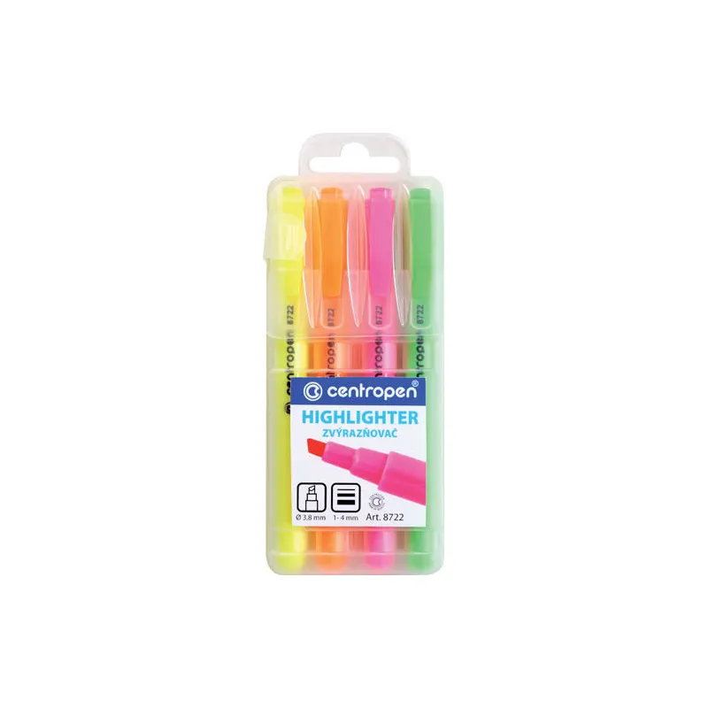 Zvýrazňovač Centropen HIGHLIGHTER 8722 / sada 4 ks