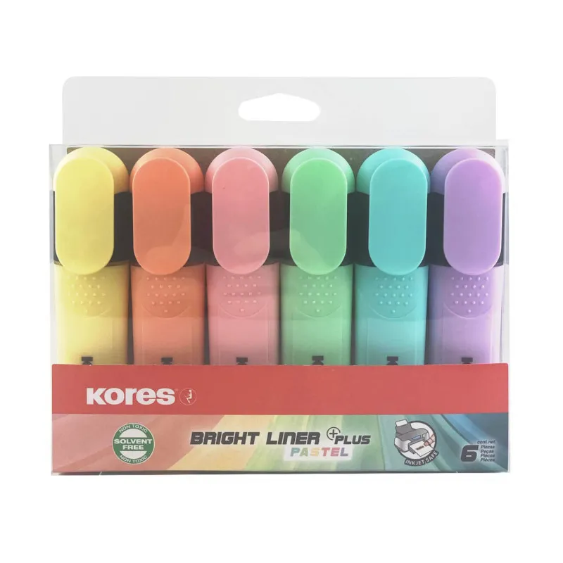 Zvýrazňovač Kores Bright Liner Pastel / sada 6 ks