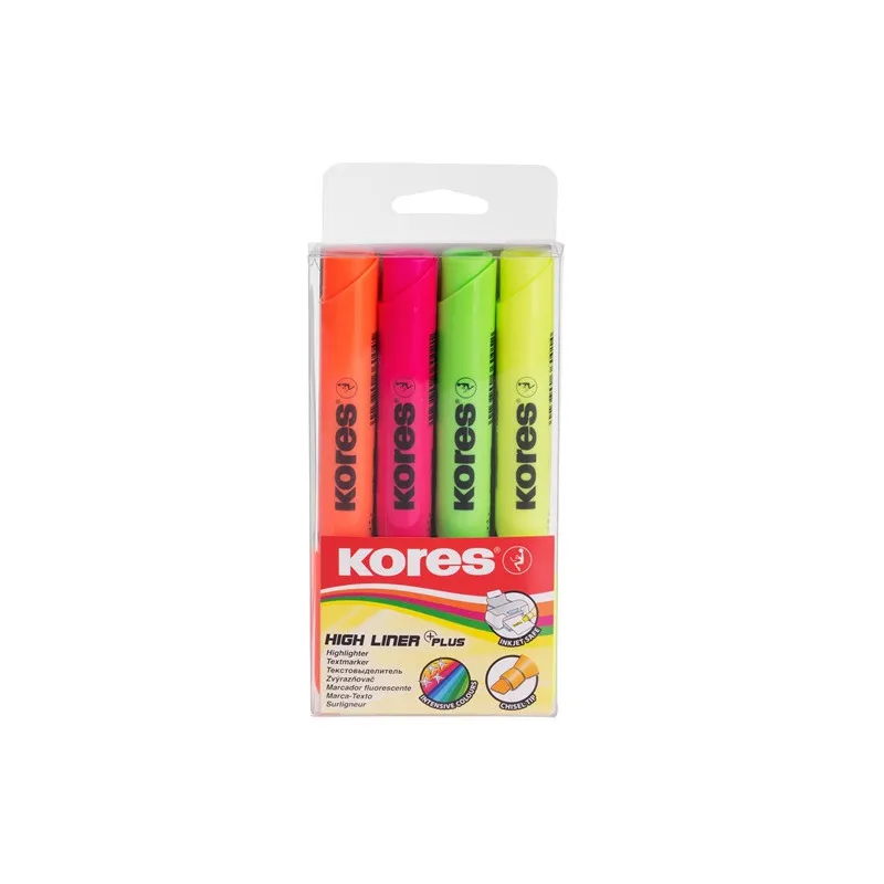 Zvýrazňovač Kores High Liner PLUS / sada 4 ks