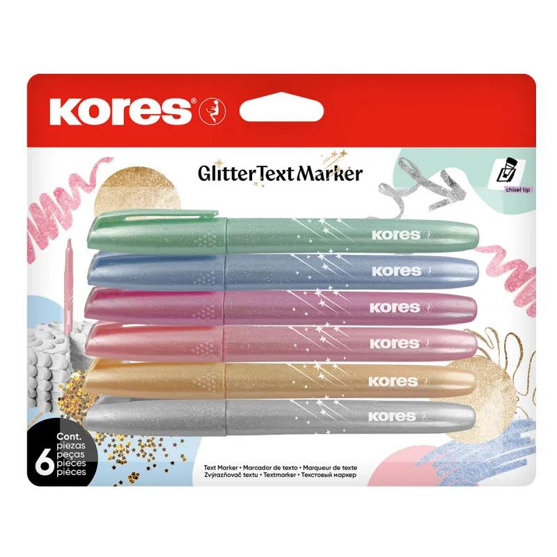 Zvýrazňovače Kores - třpytivé / 6 metalických barev